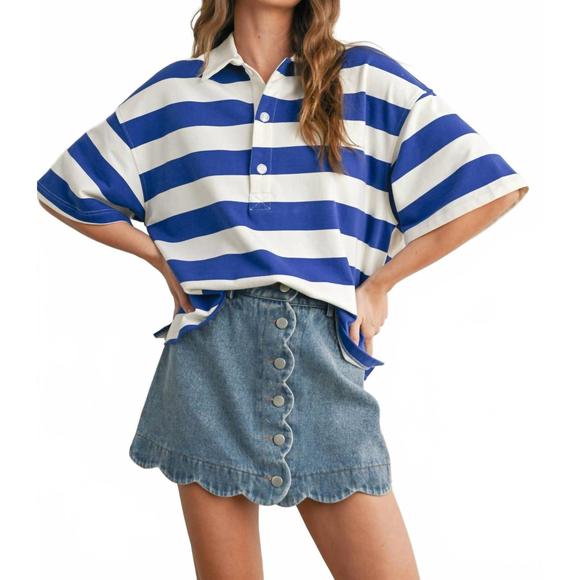 NEW BUTTERMELON striped oversized polo shirt in blue - Picture 1 of 5